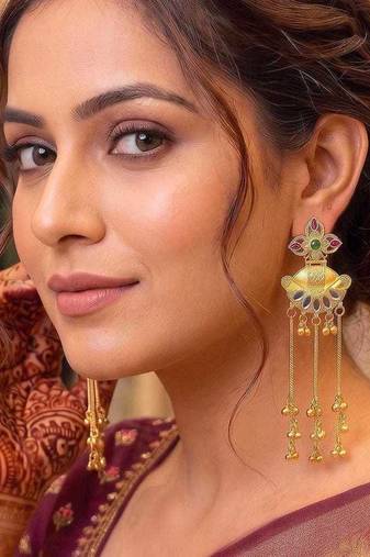Long Gold Dangle Earrings, Indian Bridal Statement Earrings, Traditional Wedding Jewelry