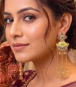 Long Gold Dangle Earrings, Indian Bridal Statement Earrings, Traditional Wedding Jewelry