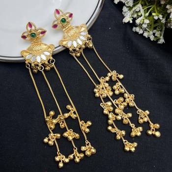 Long Gold Dangle Earrings, Indian Bridal Statement Earrings, Traditional Wedding Jewelry 2
