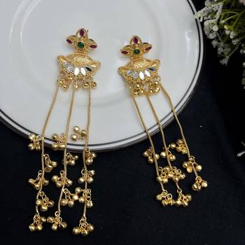 Long Gold Dangle Earrings, Indian Bridal Statement Earrings, Traditional Wedding Jewelry 3