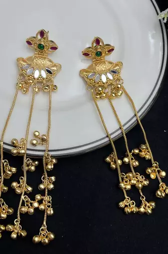 Long Gold Dangle Earrings, Indian Bridal Statement Earrings, Traditional Wedding Jewelry