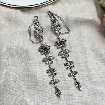 Boho Ear Cuff Chain Earring, Brass Statement Ear Wrap,Oxidized Silver Festival Jewelry 4