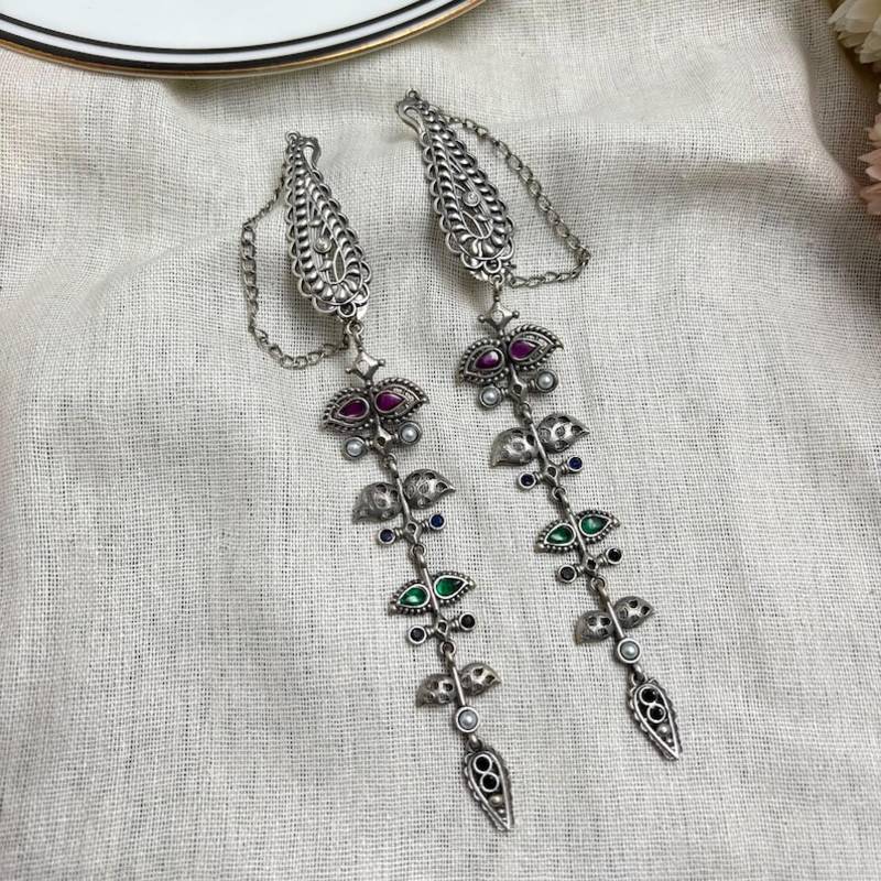 Boho Ear Cuff Chain Earring, Brass Statement Ear Wrap,Oxidized Silver Festival Jewelry