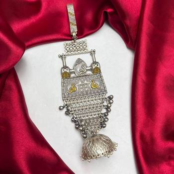Two toned Oxidized Silver Gold Chabi Challa, Satka Saree Pin, Peacock Saree Keychain 2