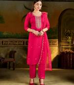 PINK EMBRODEIRY WORK WITH SILK BLEND FABRIC KURTI PANT DUPATTA SET