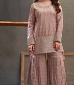 Mauve embroidered viscose free size stitched palazzo style salwar suit