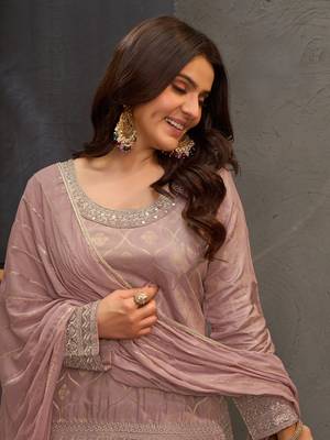 Mauve embroidered viscose free size stitched palazzo style salwar suit 2