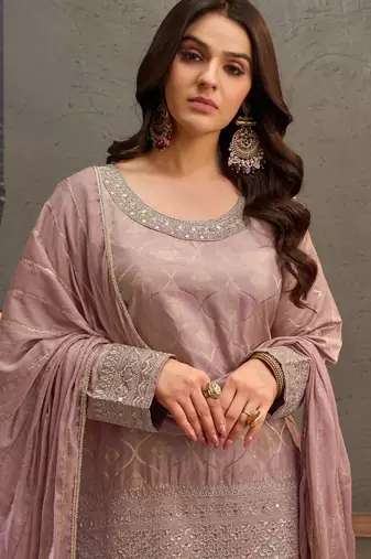 Mauve embroidered viscose free size stitched palazzo style salwar suit