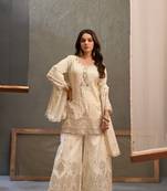 White embroidered viscose free size stitched palazzo style salwar suit