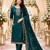 TEAL-GREEN EMBROIDERY WORK WITH COTTON BLEND FABRIC KURTI PANT DUPATTA SET