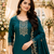 TEAL-GREEN EMBROIDERY WORK WITH COTTON BLEND FABRIC KURTI PANT DUPATTA SET