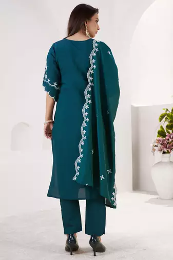 RAMA GREEN EMBRODEIRY WORK DESIGN WITH ROMAN SILK FABRIC KURTI PANT DUPATTA SET