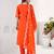 ORANGE EMBRODEIRY WORK DESIGN WITH ROMAN SILK FABRIC KURTI PANT DUPATTA SET