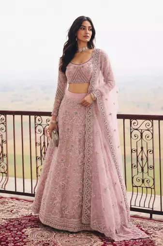 Pink Wedding Embroidered Net Lehenga Choli with Dupatta