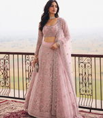 Pink Wedding Embroidered Net Lehenga Choli with Dupatta
