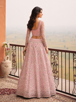 Pink Wedding Embroidered Net Lehenga Choli with Dupatta 2