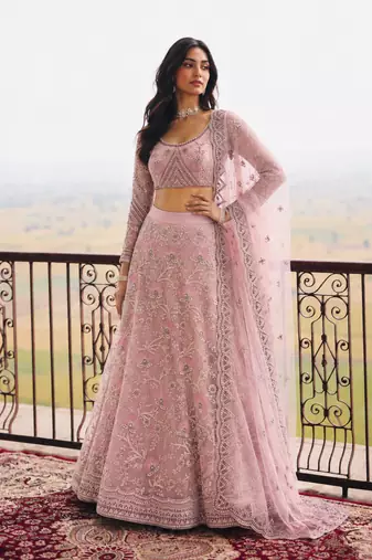 Pink Wedding Embroidered Net Lehenga Choli with Dupatta
