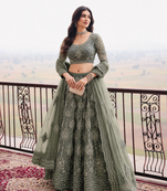 Sage Green Wedding Embroidered Net Lehenga Choli with Dupatta