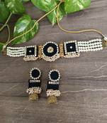  handcrafted black and gold kundan pearl choker necklace set