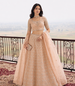 Peach Wedding Embroidered Net Lehenga Choli with Dupatta
