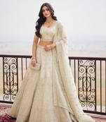 Ivory Wedding Embroidered Net Lehenga Choli with Dupatta