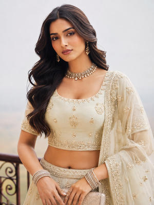 Ivory Wedding Embroidered Net Lehenga Choli with Dupatta 2