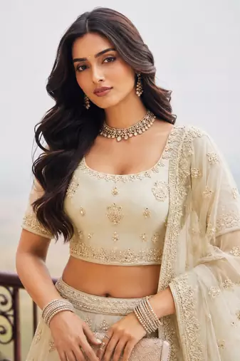 Ivory Wedding Embroidered Net Lehenga Choli with Dupatta