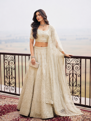 Ivory Wedding Embroidered Net Lehenga Choli with Dupatta 3