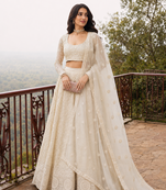 Cream Wedding Embroidered Georgette Lehenga Choli with Dupatta