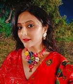  handcrafted multicolour bandhani fabric jhumka necklace set