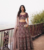 Maroon Wedding Embroidered Net Lehenga Choli with Dupatta