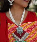  handcrafted maroon & silver coin long necklace set