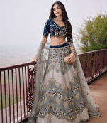 Blue Wedding Embroidered Silk Lehenga Choli with Net Dupatta