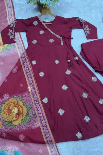 MAROON MASLIN COTTON ANARKALI SUIT SET 