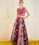 Pink Multicolor Georgette Floral Printed Ready to Wear Lehenga & Blouse