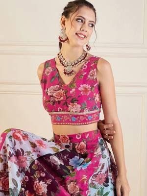 Pink Multicolor Georgette Floral Printed Ready to Wear Lehenga & Blouse 2
