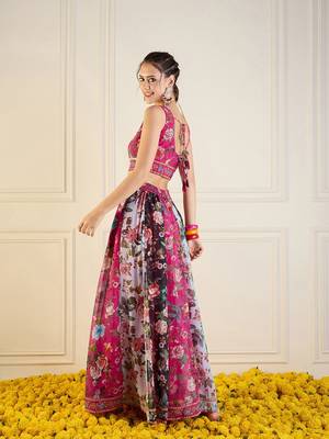 Pink Multicolor Georgette Floral Printed Ready to Wear Lehenga & Blouse 5