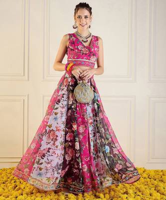 Pink Multicolor Georgette Floral Printed Ready to Wear Lehenga & Blouse 6