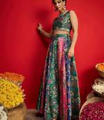 Green Multicolor Art Silk Floral Printed Sequinned Ready To Wear Lehenga Choli