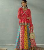Red Multicolor Georgette Floral Printed Slip-On Long Sleeves Ready to Wear Lehenga Choli
