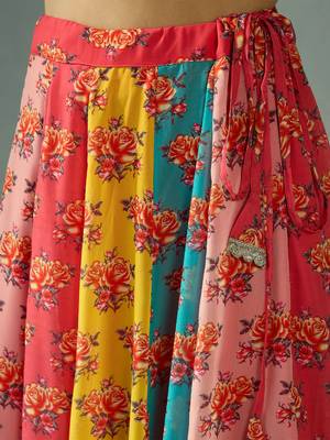 Red Multicolor Georgette Floral Printed Slip-On Long Sleeves Ready to Wear Lehenga Choli 3
