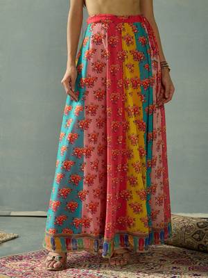 Red Multicolor Georgette Floral Printed Slip-On Long Sleeves Ready to Wear Lehenga Choli 7