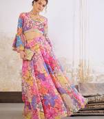 Pink Multicolor Georgette Floral Printed Ready to Wear Lehenga & Blouse