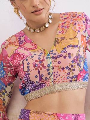 Pink Multicolor Georgette Floral Printed Ready to Wear Lehenga & Blouse 3