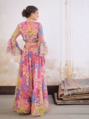 Pink Multicolor Georgette Floral Printed Ready to Wear Lehenga & Blouse 5