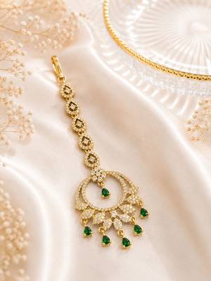 Mehendi gold oxidsed plated green american diamond maang tikka 2
