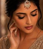 Mehendi gold oxidsed plated red american diamond maang tikka