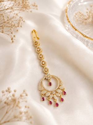 Mehendi gold oxidsed plated red american diamond maang tikka 2