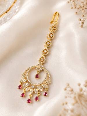 Mehendi gold oxidsed plated red american diamond maang tikka 3