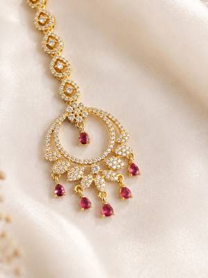 Mehendi gold oxidsed plated red american diamond maang tikka 4